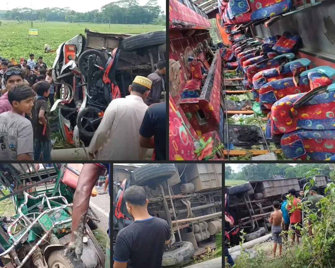 বাকেরগঞ্জে ত্রিমুখী সংঘর্ষে প্রাণ ঝরল এক যাত্রীর, আহত অন্তত ৭